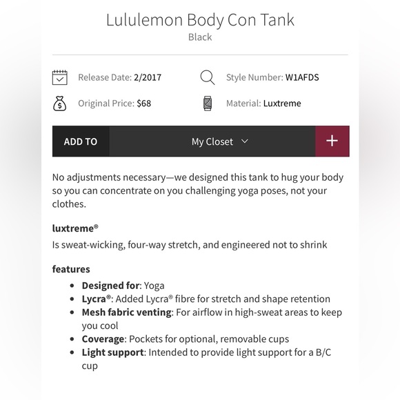 Lululemon Women’s Sz 4 Body Con Tank Top W/ Shelf Bra Black Activewear Mesh Back - Picture 10 of 10